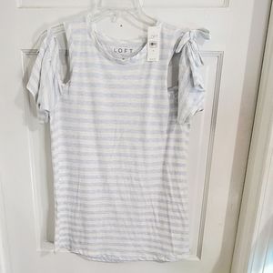 Loft Blue Striped Tie Cold Shoulder Top‎ Women’s Size M